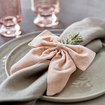 Velvet Napkin Tie S/4 - Blush tied around a neutral cloth napkin on a plate, styled with delicate greenery, perfect for adding elegant decor to dining and entertaining settings. 2