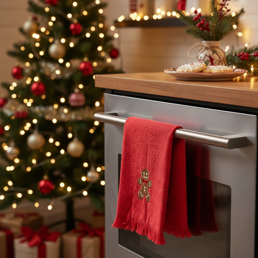 Gingerbread Kitchen Towel, Red, 20 X 28 in.