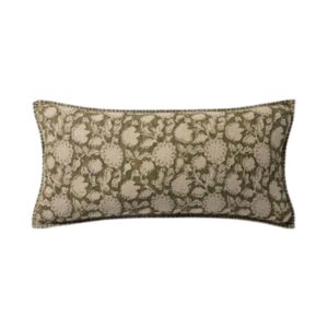 Loloi Down-Filled Pillow, Green, 12 X 27 in. featuring a subtle floral pattern in green and beige, perfect for adding a stylish touch to your home decor with Knotty and Board.