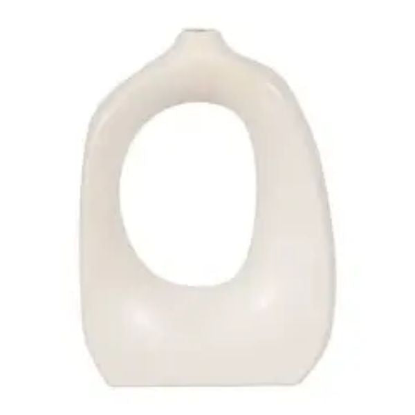 Ceramic Curvy Cut-Out Design Vase, Cotton White, 11 in., stylish home decor piece perfect for gifting and enhancing any room's ambiance from Knotty and Board.