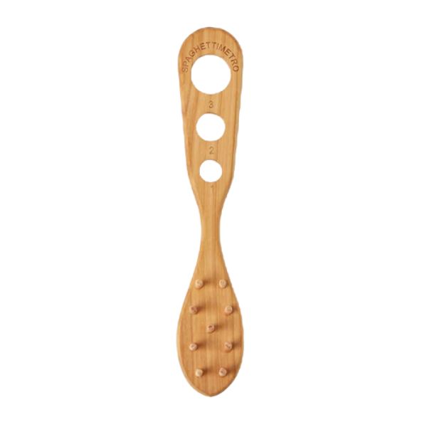 Italian Spaghetti Metro, Cherrywood, 12 in. with three hole size options for measuring spaghetti portions, crafted from cherrywood, perfect for kitchen decor and gifts by Knotty and Board.