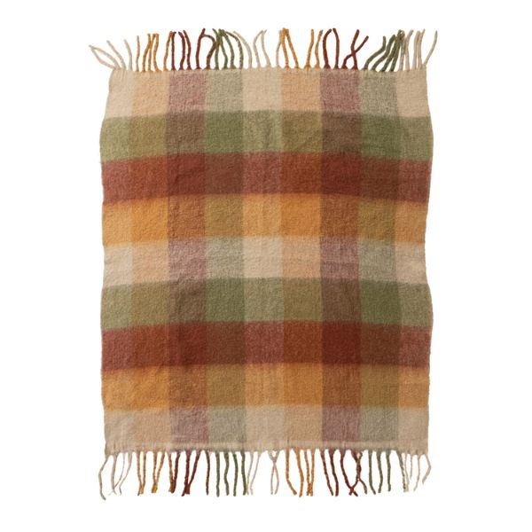 Brushed Plaid Fringe Throw, Multi-Color, 60 X 50 in.