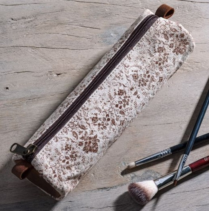 Brown Fleur Canvas Pencil Case 8.5