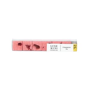 Teaspressa Luxe Mini Mixology Cubes, Strawberry, featuring four pink strawberry-infused mixology cubes in clear packaging, ideal for kitchen entertaining and gifts.