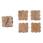 Mango Wood Scalloped Coasters, Natural, Set of 4 1