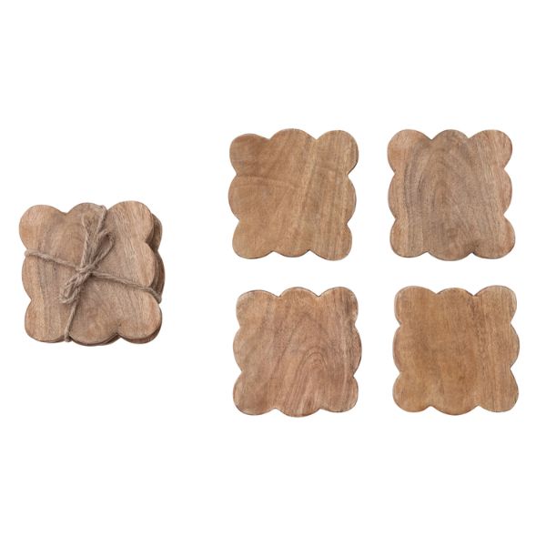 Mango Wood Scalloped Coasters, Natural, Set of 4
