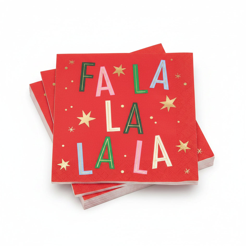Holiday Cocktail Napkins, Fa La La, Red Foil, 20 ct.