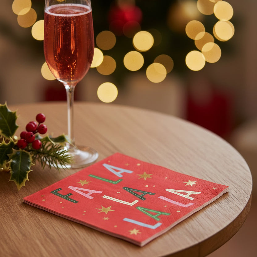 Holiday Cocktail Napkins, Fa La La, Red Foil, 20 ct.