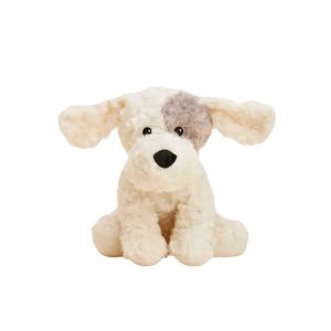 Soft plush curly dog toy with floppy ears, featuring a patch over one eye, designed as the Warmie Patch Curly Dog, a cozy gift and decor item from Knotty and Board.