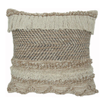 Boho Earthy Outdoor Pillow 20 x 20 with textured woven patterns and fringe details, perfect for adding rustic decor charm to indoor or outdoor living spaces. 1