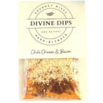 Clear bag of Seasoning Dip Mix, Chili Cheese & Bacon with hand-blended gourmet spice layers in natural packaging, perfect for kitchen and entertaining gifts from Knotty and Board. 1