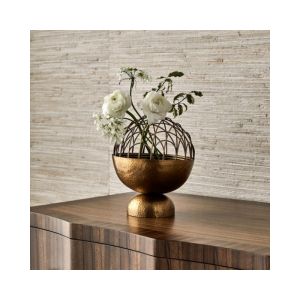 Gather Bowl/Vase, 7 X 9 X 7 displayed on a wooden surface with delicate white flowers, offering elegant decor for kitchen, dining, or entertaining spaces from Knotty and Board. Every Room Needs A Little Knotty and Board.