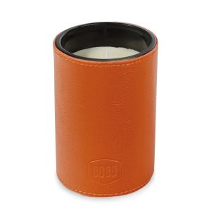 Blue Ocean Traders Candle & Whiskey Tumbler, Fluer, Oranger with smooth orange leather exterior and black interior, perfect for home decor and gifts from Knotty and Board.