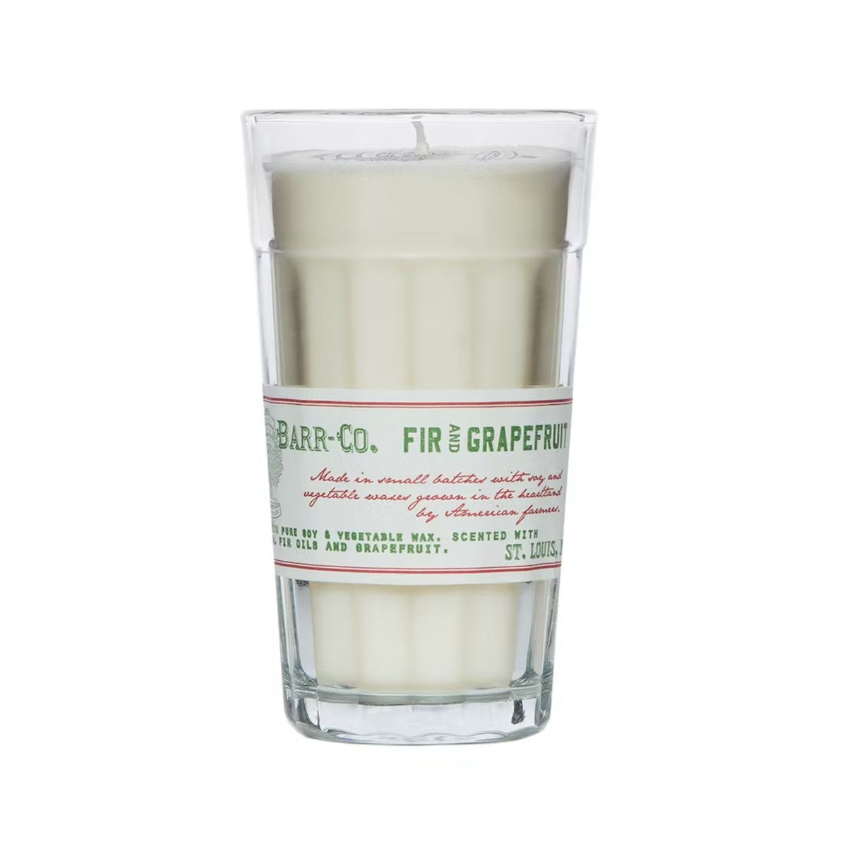 Barr Co Fir & Grapefruit Parfait Candle, 10 oz in a clear glass container with a vintage-inspired label, perfect for adding cozy decor and a fresh scent to any room, available at Knotty and Board.