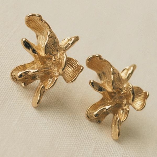 Iris Flower Stud Earrings, 0.8 in.