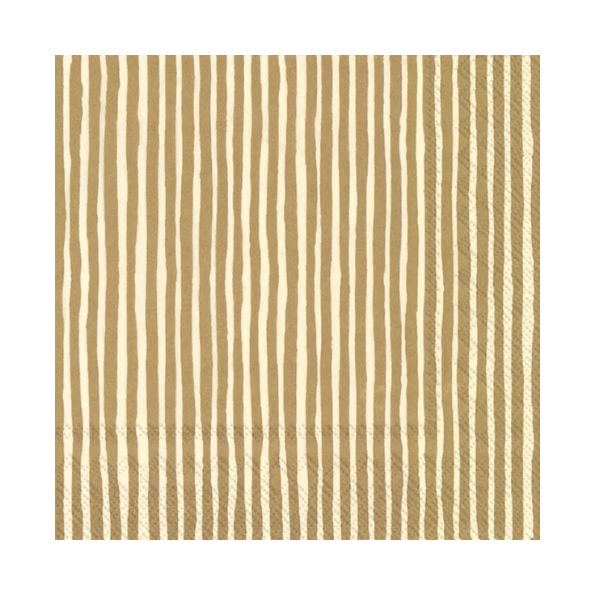 Paper Cocktail Napkin, 20 Ct, Varvunraita Gold featuring elegant gold and cream vertical stripes, perfect for stylish dining and entertaining with Knotty and Board decor gifts.