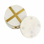 Glimmer Coaster, Set of Four, 4 in., White & Gold with white marble and gold accent stripes, perfect for kitchen or dining decor, gifts, and entertaining by Knotty and Board. 1