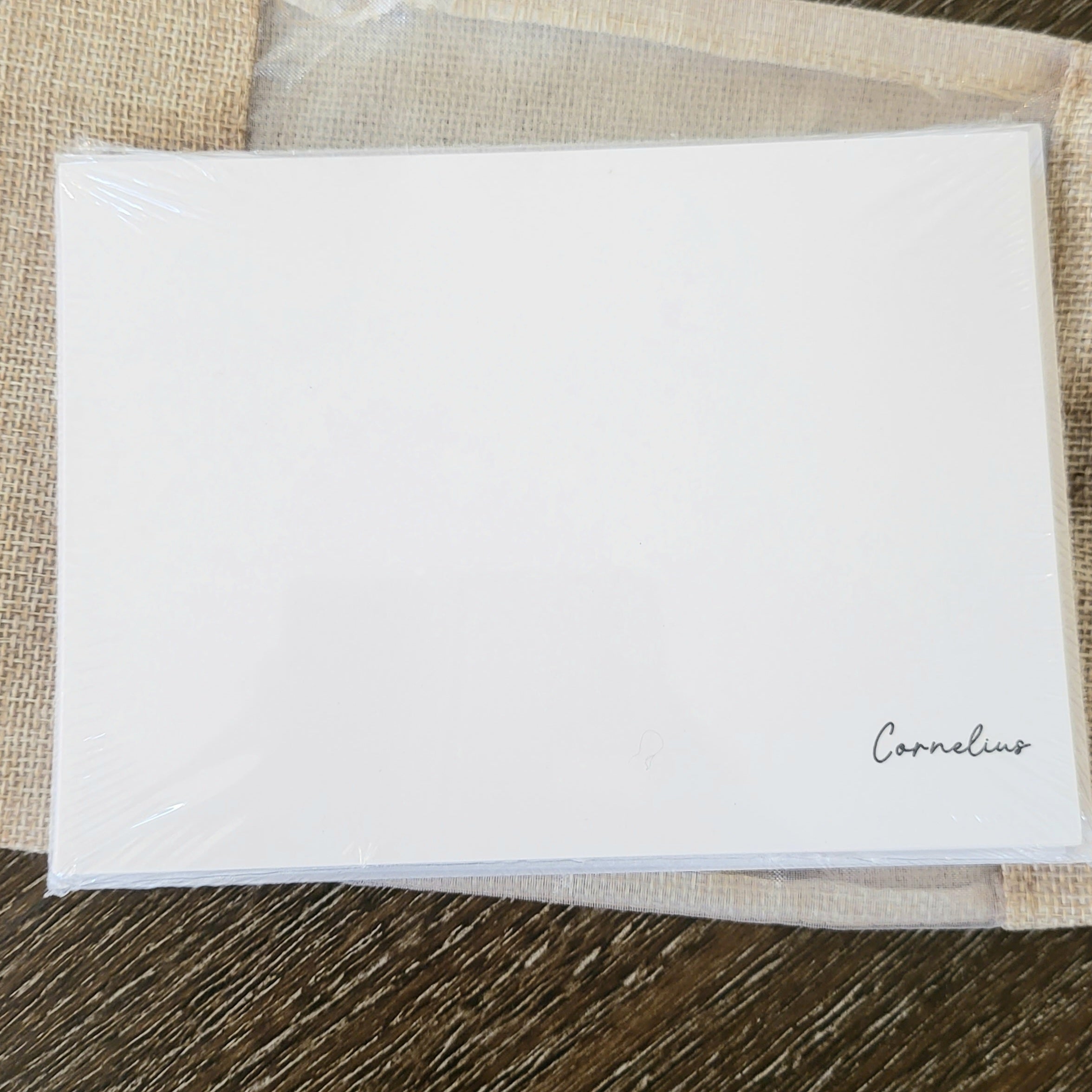 Note Card Set Pack of 10 - Cornelius featuring minimalist white cards with elegant black script, perfect for thoughtful notes and gifts from Knotty and Board. Every Room Needs A Little Knotty and Board.