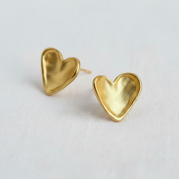 Vintage Inspired Gold-Toned Textured Heart Stud Earrings, 0.6 in.