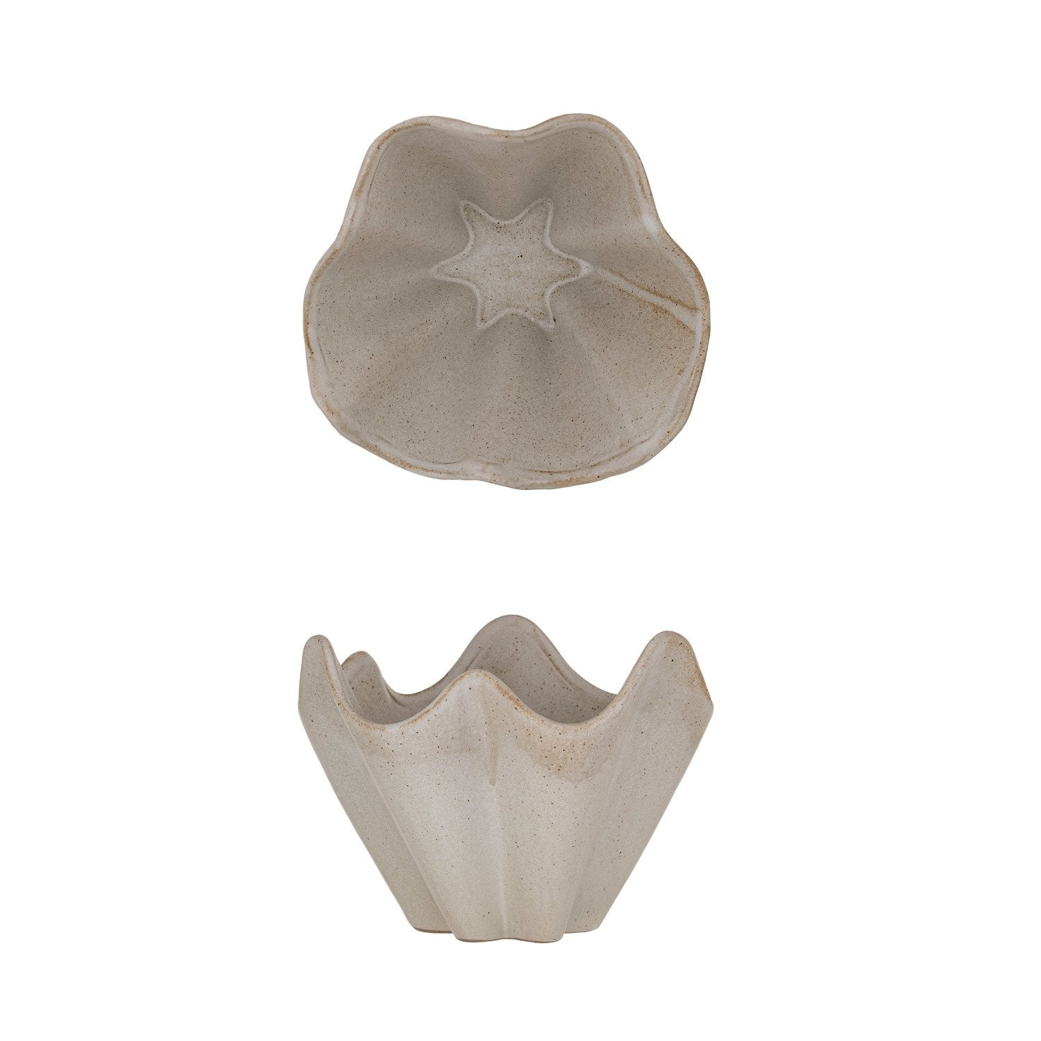 Stoneware Pleated Bowl, 7.5"Rnd with a unique pleated design and natural stoneware finish, perfect for kitchen, dining, or decorative gifts from Knotty and Board. Every Room Needs A Little Knotty and Board.