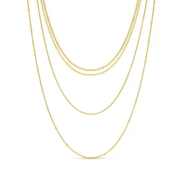 Delicate 4-Layer Necklace, Water-Resistant, Gold, 14 in.