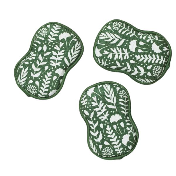 Reusable Sponges, Meadowlace, Garden Green, Set of Three, 3.5 X 5.2 in.