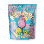 Colorful blue and pink pouch of Noble Mick's Frozen Cocktails, Pink Flamingo, featuring a flamingo and citrus design, perfect for entertaining and gift decor from Knotty and Board. 1