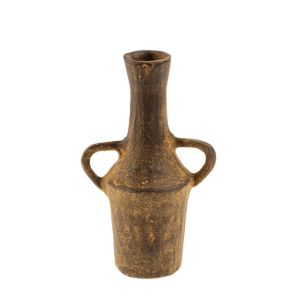 Rustic brown ceramic Grove Mini Vase, 2.5 X 7.25 in., featuring a textured finish and two handles, perfect for adding charm to kitchen or dining decor.
