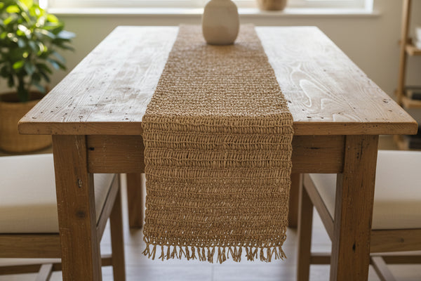 Woven Raffia Table Runner with Fringe