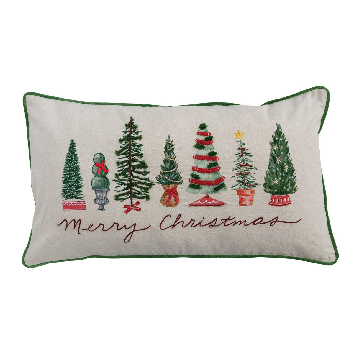 Merry Christmas Lumbar Pillow with Trees, 32 X 18 in.