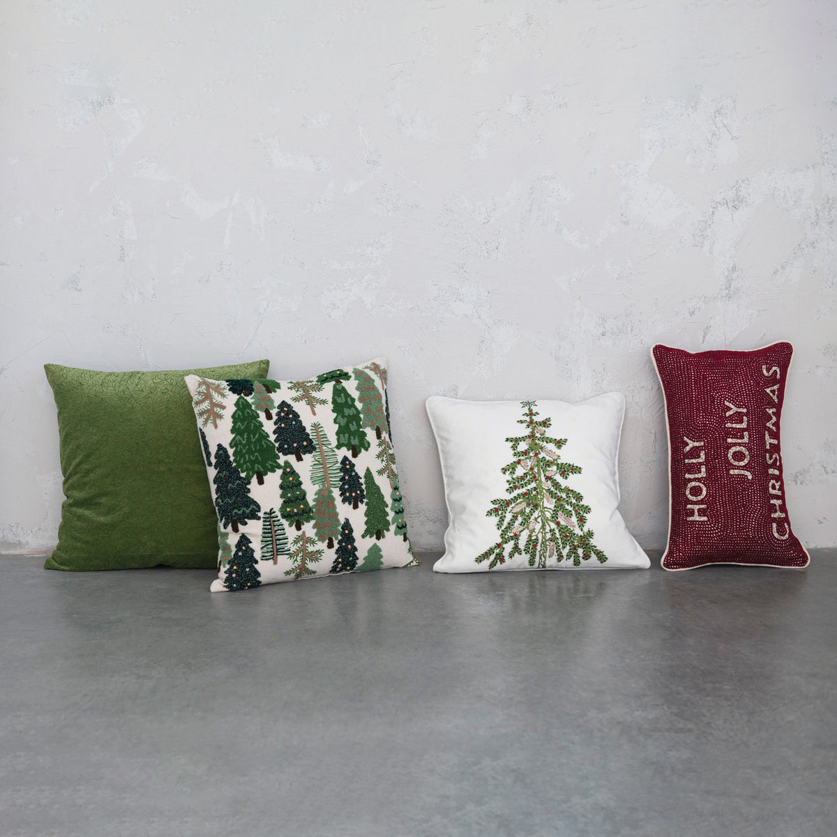 Square Embroidered Pillow with Trees & French Knots, 20