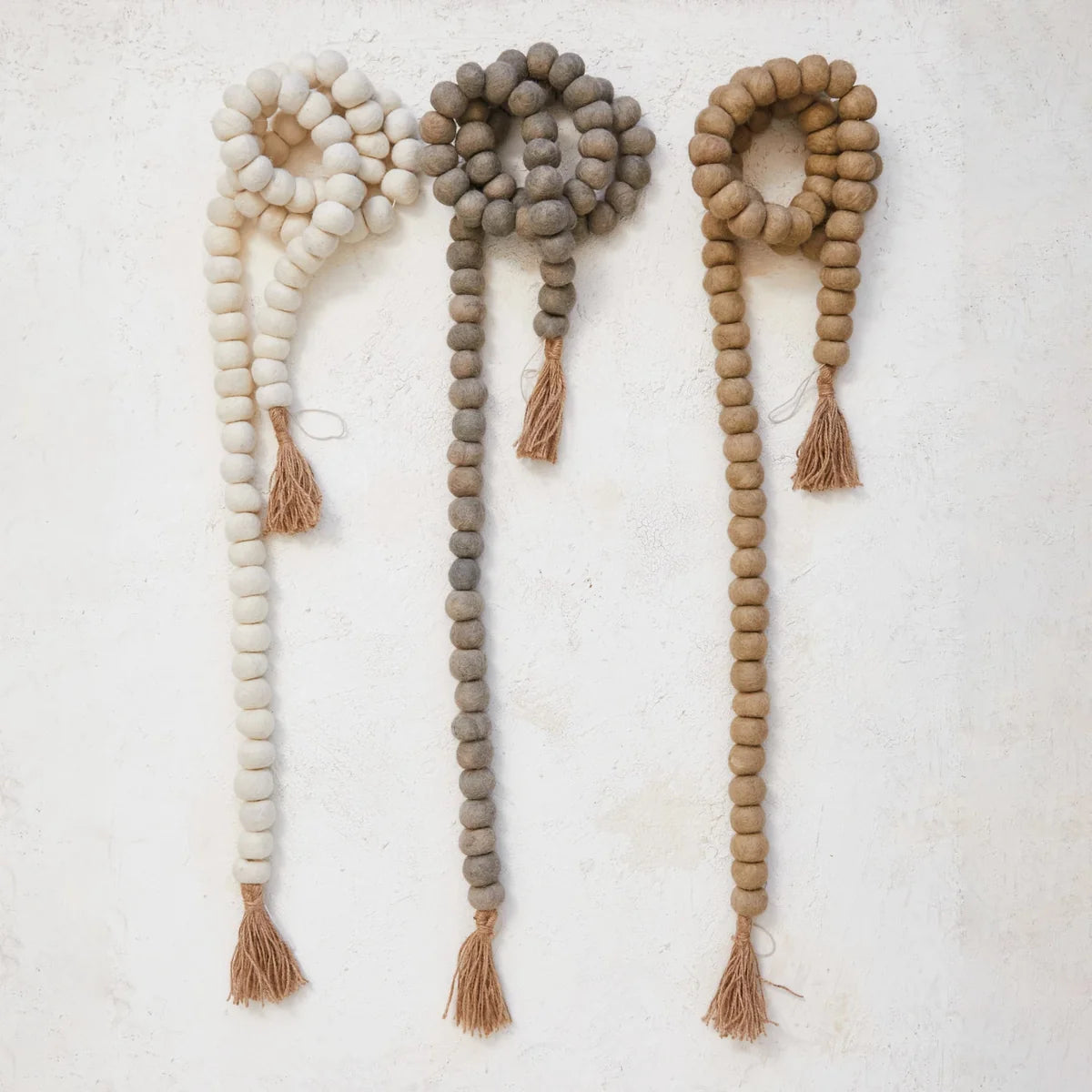 Handmade Wool Felt Ball Garland w/ Jute Tassels, 72