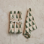 Stonewashed Napkins with Christmas Tree Pattern, Set of 4, 18