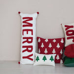Cotton Slub Lumbar Pillow w/ Embroidered Christmas Trees, 14