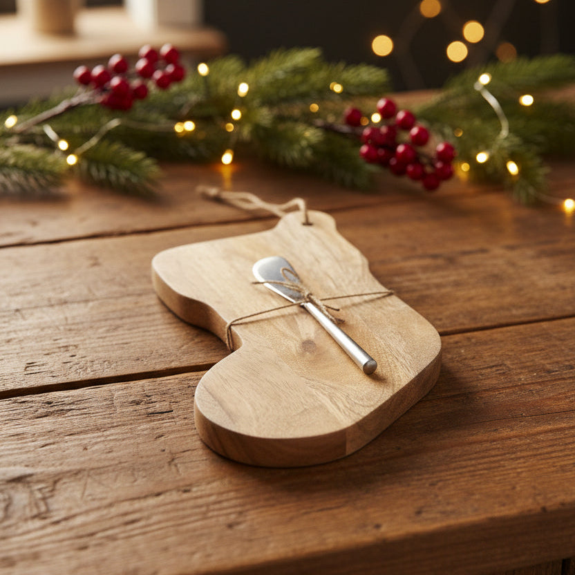 Mango Wood Board & Canape Knife, Stocking, 10.5