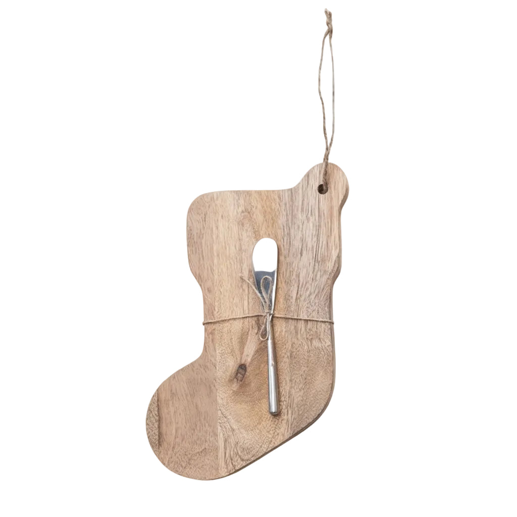 Mango Wood Board & Canape Knife, Stocking, 10.5