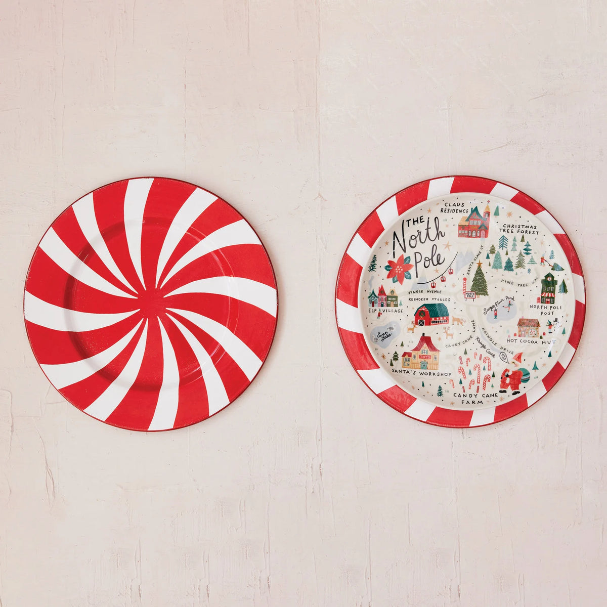 North Pole Scene Ceramic Plate, 11-Inch Round Holiday Serving Plate