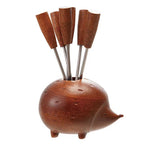 Wood Hedgehog Shaped Holder with (6) Appetizer Picks 1