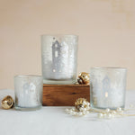 Mercury Glass Tealight/Votive Holder w/ Etched Scene, 4