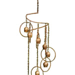 Flamed Circle Spiral Mobile with Bells featuring rustic metal spiral design with hanging bells and circle accents, perfect for unique decor and gifts from Knotty and Board. 1