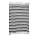 Aubange Handwoven Linen Throw, 51.25 X 67 in. featuring gray and cream horizontal stripes with fringed edges, perfect for stylish decor and cozy comfort from Knotty and Board. 1