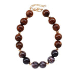 Large Natural Stone Necklace, Brown and Grey, 17 in. featuring polished round beads in warm brown and grey tones with gold accents, perfect for stylish gifts and decor from Knotty and Board. 1