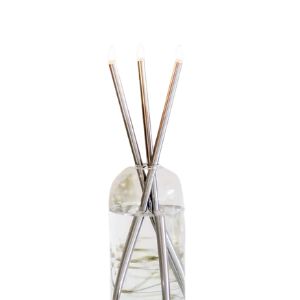Everlasting Candle Silver, candles only, set of 3 displayed in a clear glass vase, perfect for stylish kitchen or dining room decor and unique gifts from Knotty and Board.