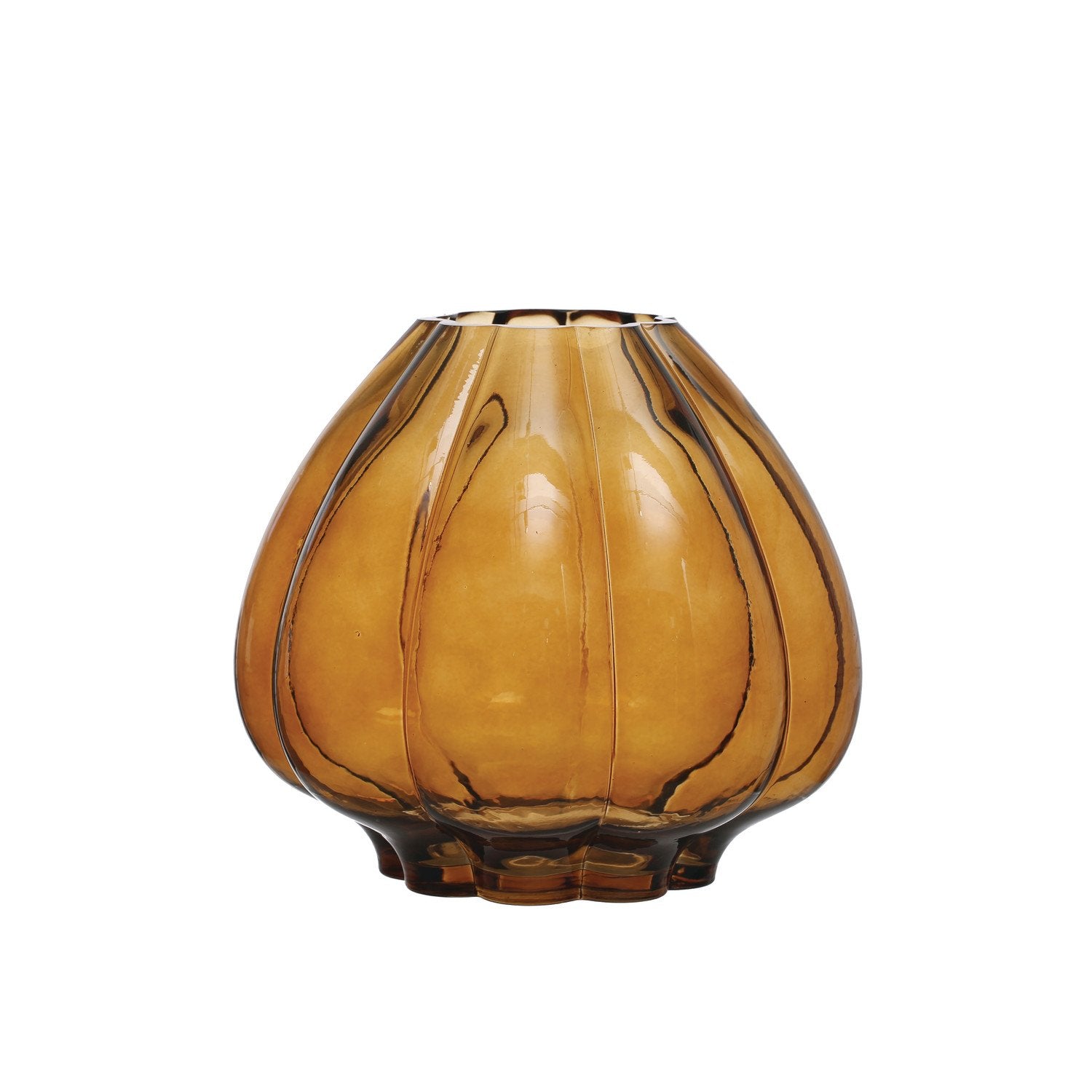 Fluted Glass Vase, Brown, 10"Rnd" with a rounded, ribbed design in warm brown glass, ideal for adding stylish decor or gifts to any room from Knotty and Board.