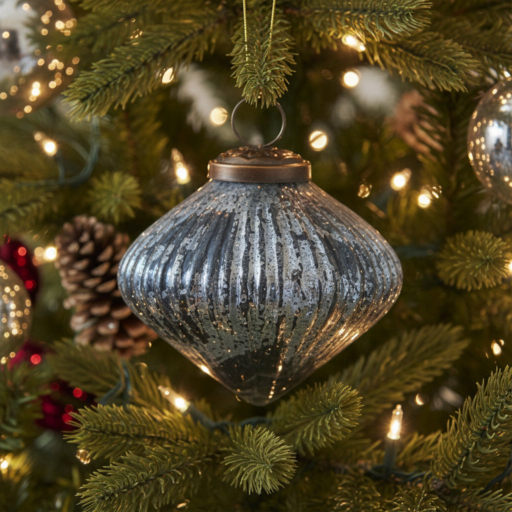 Twilight Ribbed Christmas Ornament, Black Multi, 4 in.