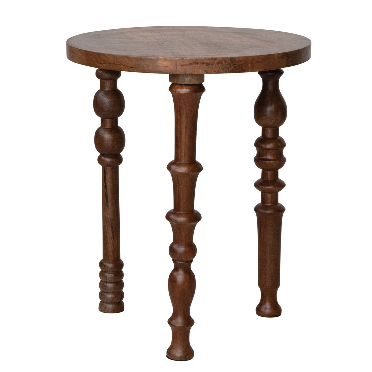 Mango Wood Side Table with Turned Legs, 18 in. Round x 22 in. H