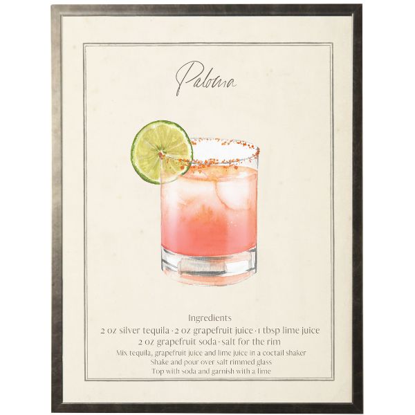 Watercolor Paloma Cocktail and Recipe Artwork, 8 X 10 in.