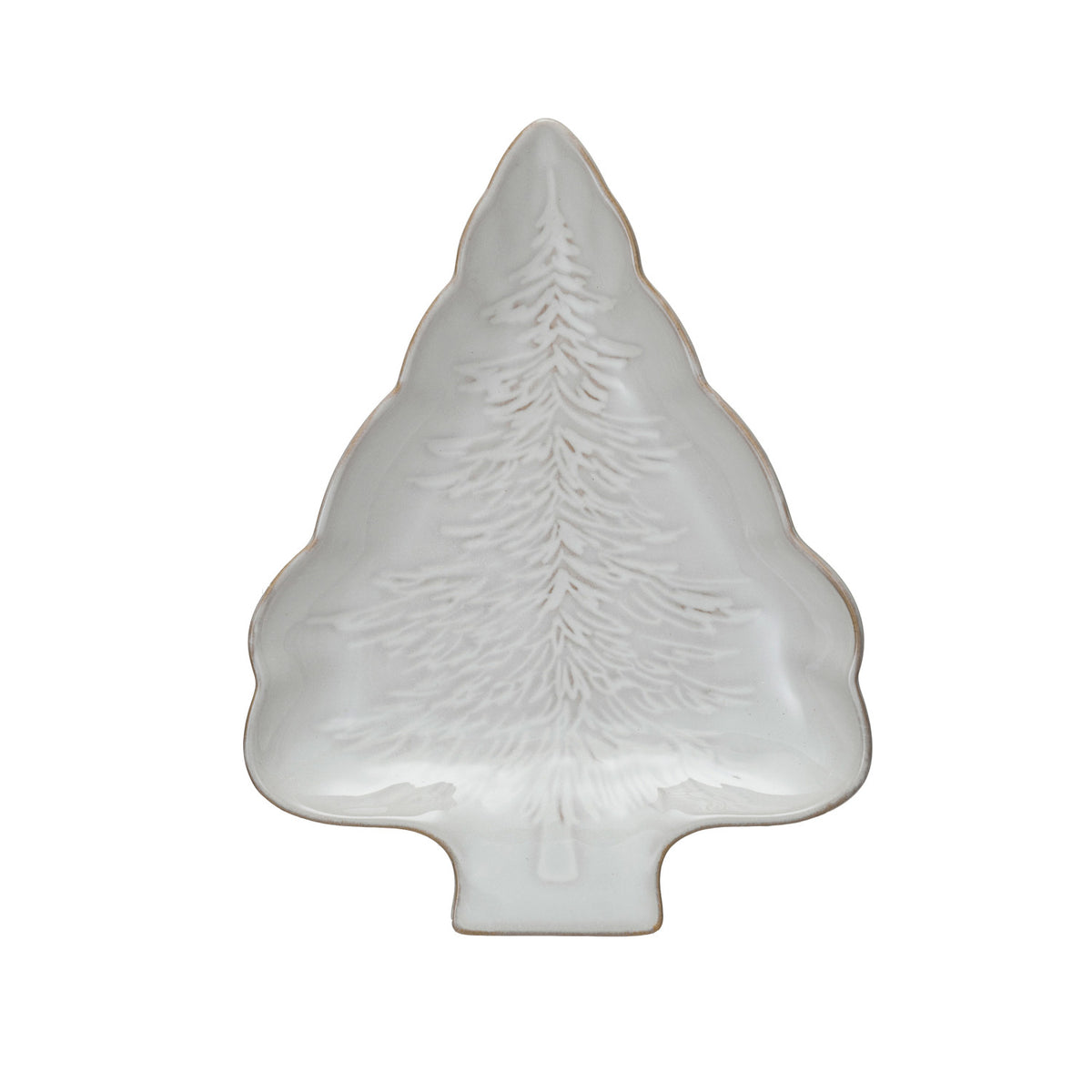 Stoneware Tree Shaped Plate, White, 9 X 7
