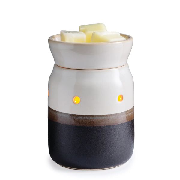Illumination Fragrance Warmer, Midsize, Ivory & Iron, 5 in. with a modern two-tone ceramic design warming wax melts, perfect for home decor and gifts, from Knotty and Board.