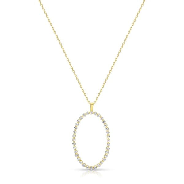 Oval Pendant Necklace, CZ, Gold, 24 in.